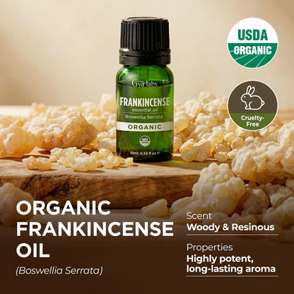 Gya Labs USDA Bio-zertifiziertes Weihrauch Ätherisches Öl - Boswellia Serrata für Haut, Diffuser, Meditation, Aromatherapie, DIY Kerzenherstellung Düfte - 0,34 Fl Oz
