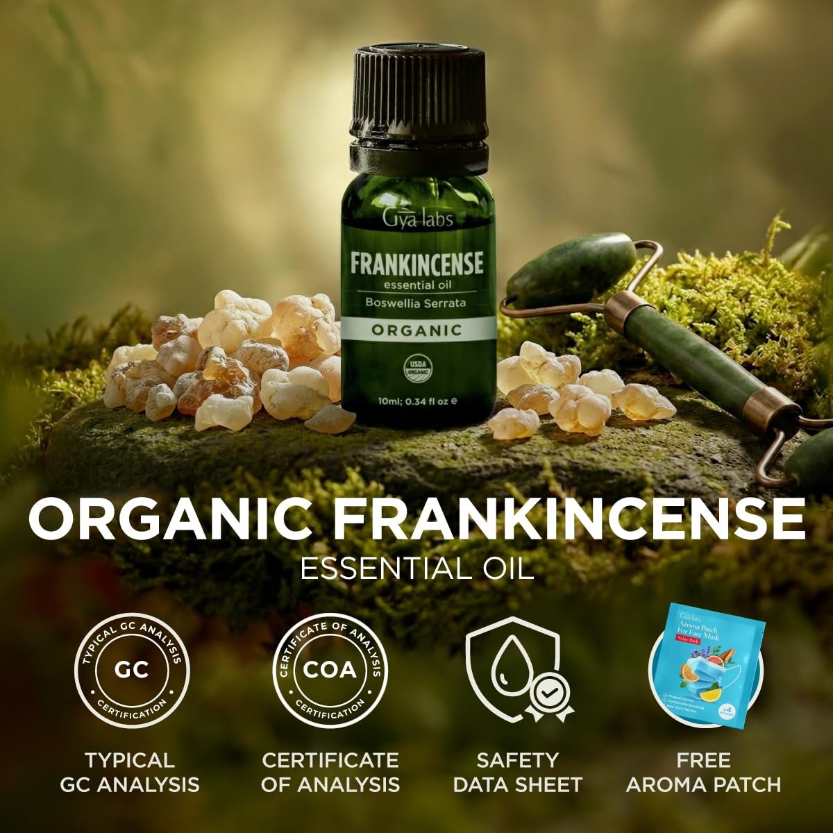 Gya Labs USDA Bio-zertifiziertes Weihrauch Ätherisches Öl - Boswellia Serrata für Haut, Diffuser, Meditation, Aromatherapie, DIY Kerzenherstellung Düfte - 0,34 Fl Oz