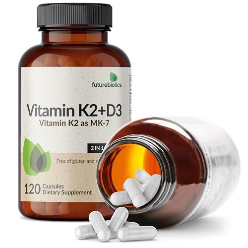 Futurebiotics Vitamin K2 (MK7) mit D3 Supplement - Nicht-GMO Formel - 5000 IE Vitamin D3 & 90 mcg Vitamin K2 MK-7, 120 vegane Kapseln