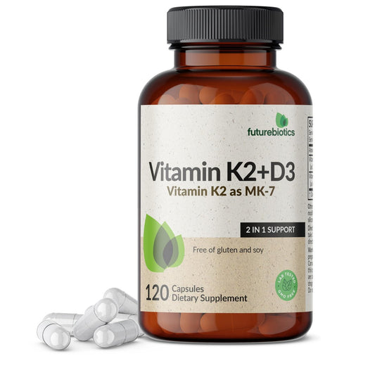 Futurebiotics Vitamin K2 (MK7) mit D3 Supplement - Nicht-GMO Formel - 5000 IE Vitamin D3 & 90 mcg Vitamin K2 MK-7, 120 vegane Kapseln