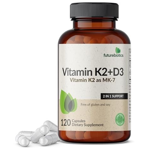 Futurebiotics Vitamin K2 (MK7) mit D3 Supplement - Nicht-GMO Formel - 5000 IE Vitamin D3 & 90 mcg Vitamin K2 MK-7, 120 vegane Kapseln