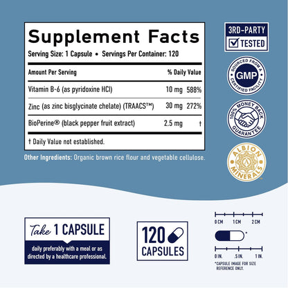 Chelat-Zink-Präparat | Zinkglycinat 30 mg | Hoch absorbierbares TRAACS cheliertes Bisglycinat, Vitamin B6 und BioPerin | Immununterstützung, Akne & Energie | Nicht-GVO, glutenfrei | 120 Kapseln
