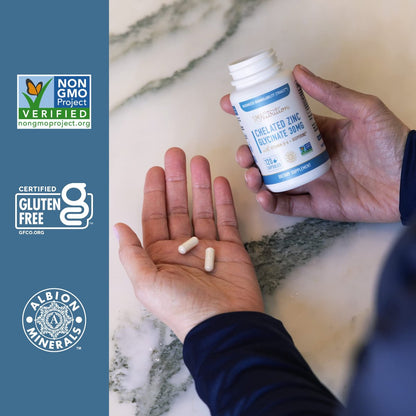 Chelat-Zink-Präparat | Zinkglycinat 30 mg | Hoch absorbierbares TRAACS cheliertes Bisglycinat, Vitamin B6 und BioPerin | Immununterstützung, Akne & Energie | Nicht-GVO, glutenfrei | 120 Kapseln
