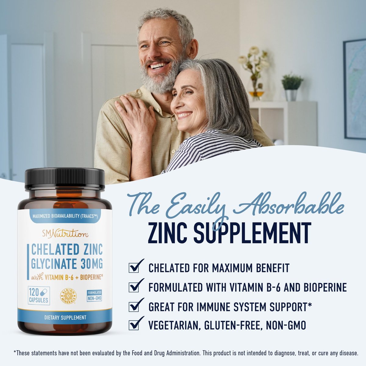 Chelat-Zink-Präparat | Zinkglycinat 30 mg | Hoch absorbierbares TRAACS cheliertes Bisglycinat, Vitamin B6 und BioPerin | Immununterstützung, Akne & Energie | Nicht-GVO, glutenfrei | 120 Kapseln