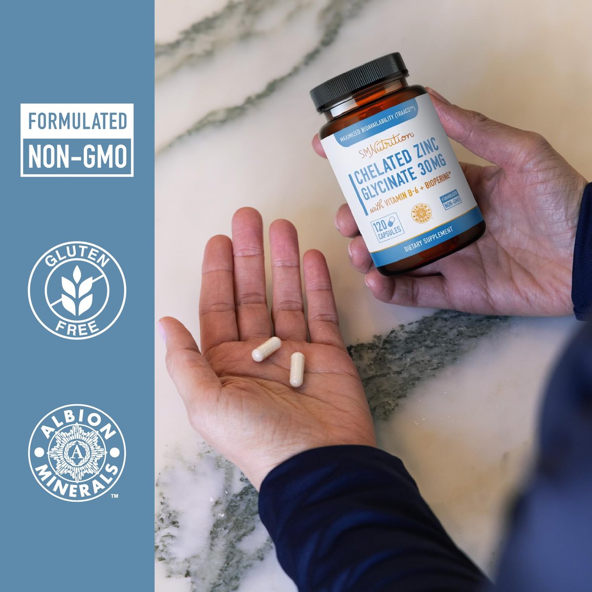 Chelat-Zink-Präparat | Zinkglycinat 30 mg | Hoch absorbierbares TRAACS cheliertes Bisglycinat, Vitamin B6 und BioPerin | Immununterstützung, Akne & Energie | Nicht-GVO, glutenfrei | 120 Kapseln