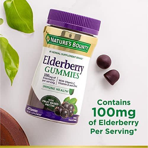 Nature's Bounty Holunderbeeren Gummibärchen – Immununterstützung mit Vitamin A, C, D, E und Zink, 40 Stück