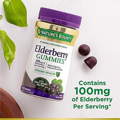 Nature's Bounty Holunderbeeren Gummibärchen – Immununterstützung mit Vitamin A, C, D, E und Zink, 40 Stück