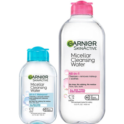 Garnier Mizellen-Reinigungswasser, für alle Hauttypen, 400 ml + Mizellen-Reinigungswasser, für wasserfestes Make-up, 100 ml