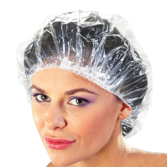 100 Stück Einweg-Duschhauben aus Kunststoff, klar, für Friseursalons, Gastronomie, Krankenhäuser, Labore, Industrie oder Spray-Tanning