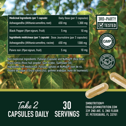 Ashwagandha 1300 mg Kapseln – Stressresistenz und Energieboost | Hochabsorbierendes Adaptogen aus Wurzelpulver mit Schwarzem Pfeffer | Unterstützung bei stressbedingter Müdigkeit | Nicht-GVO | 120 Stück, 2-Monats-Vorrat
