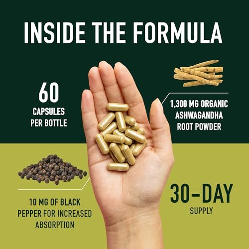 Ashwagandha 1300 mg Kapseln – Stressresistenz und Energieboost | Hochabsorbierendes Adaptogen aus Wurzelpulver mit Schwarzem Pfeffer | Unterstützung bei stressbedingter Müdigkeit | Nicht-GVO | 120 Stück, 2-Monats-Vorrat