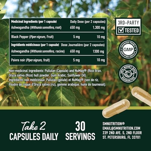 Ashwagandha 1300 mg Kapseln – Stressresistenz und Energieboost | Hochabsorbierendes Adaptogen aus Wurzelpulver mit Schwarzem Pfeffer | Unterstützung bei stressbedingter Müdigkeit | Nicht-GVO | 120 Stück, 2-Monats-Vorrat