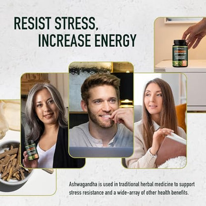 Ashwagandha 1300 mg Kapseln – Stressresistenz und Energieboost | Hochabsorbierendes Adaptogen aus Wurzelpulver mit Schwarzem Pfeffer | Unterstützung bei stressbedingter Müdigkeit | Nicht-GVO | 120 Stück, 2-Monats-Vorrat