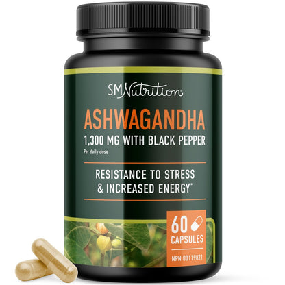 Ashwagandha 1300 mg Kapseln – Stressresistenz und Energieboost | Hochabsorbierendes Adaptogen aus Wurzelpulver mit Schwarzem Pfeffer | Unterstützung bei stressbedingter Müdigkeit | Nicht-GVO | 120 Stück, 2-Monats-Vorrat