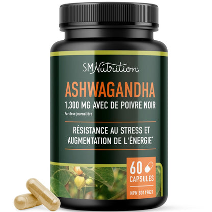Ashwagandha 1300 mg Kapseln – Stressresistenz und Energieboost | Hochabsorbierendes Adaptogen aus Wurzelpulver mit Schwarzem Pfeffer | Unterstützung bei stressbedingter Müdigkeit | Nicht-GVO | 120 Stück, 2-Monats-Vorrat