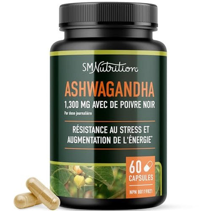 Ashwagandha 1300 mg Kapseln – Stressresistenz und Energieboost | Hochabsorbierendes Adaptogen aus Wurzelpulver mit Schwarzem Pfeffer | Unterstützung bei stressbedingter Müdigkeit | Nicht-GVO | 120 Stück, 2-Monats-Vorrat