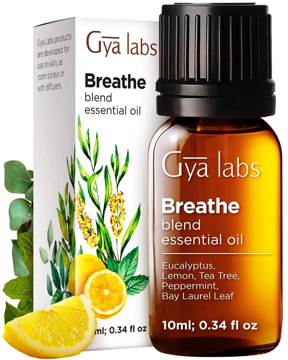 Gya Labs Atemöl-Mischung – 100 % reine natürliche Atemerleichterung mit Eukalyptus, Pfefferminze und mehr für Luftbefeuchter (0,34 Fl Oz)
