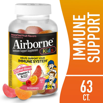 Airborne Kids 500 mg Vitamin C Gummies – Immunstärkung mit Zink & Antioxidantien, 63 Fruchtgummis (Mischung Fruchtgeschmack)