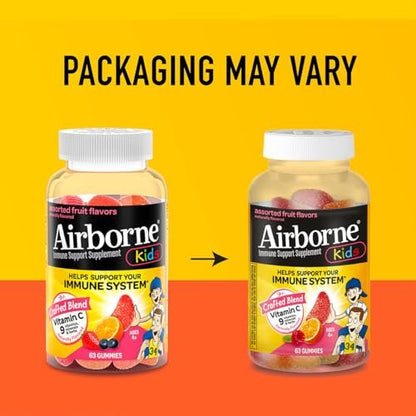 Airborne Kids 500 mg Vitamin C Gummies – Immunstärkung mit Zink & Antioxidantien, 63 Fruchtgummis (Mischung Fruchtgeschmack)