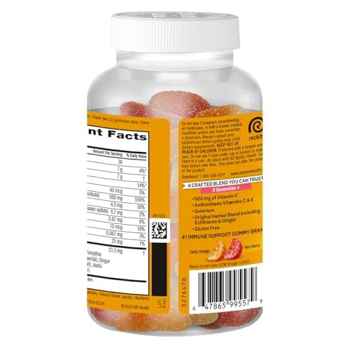 Airborne Kids 500 mg Vitamin C Gummies – Immunstärkung mit Zink & Antioxidantien, 63 Fruchtgummis (Mischung Fruchtgeschmack)