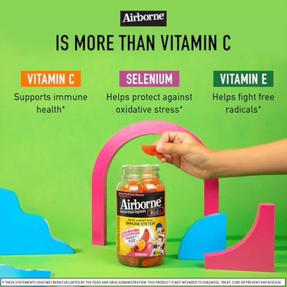 Airborne Kids 500 mg Vitamin C Gummies – Immunstärkung mit Zink & Antioxidantien, 63 Fruchtgummis (Mischung Fruchtgeschmack)