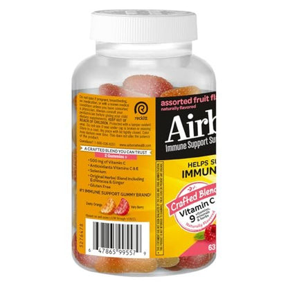 Airborne Kids 500 mg Vitamin C Gummies – Immunstärkung mit Zink & Antioxidantien, 63 Fruchtgummis (Mischung Fruchtgeschmack)