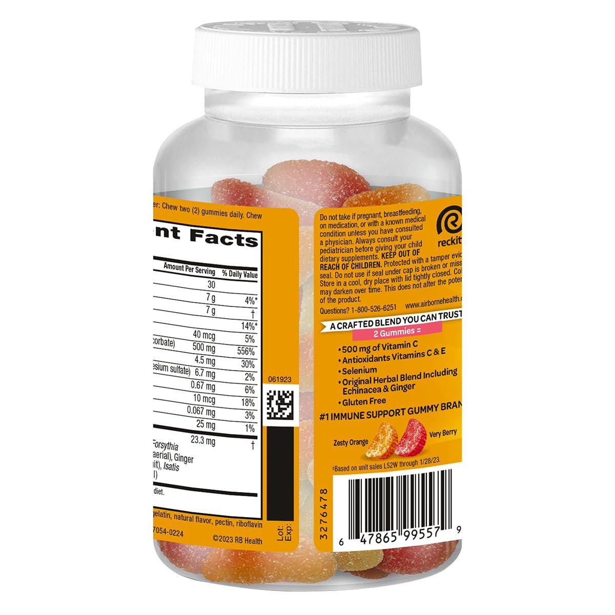Airborne Kids 500 mg Vitamin C Gummies – Immunstärkung mit Zink & Antioxidantien, 63 Fruchtgummis (Mischung Fruchtgeschmack)