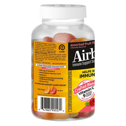 Airborne Kids 500 mg Vitamin C Gummies – Immunstärkung mit Zink & Antioxidantien, 63 Fruchtgummis (Mischung Fruchtgeschmack)