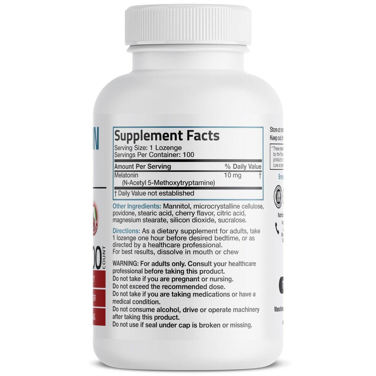 Bronson Melatonin 10 mg – Kirschgeschmack, schnell lösliche Tabletten, vegetarische Lutschtabletten, 100 Stück