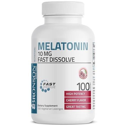 Bronson Melatonin 10mg Schnell lösliche Kirschgeschmack Tabletten Vegetarische Kaulutschtabletten, 120 Stück