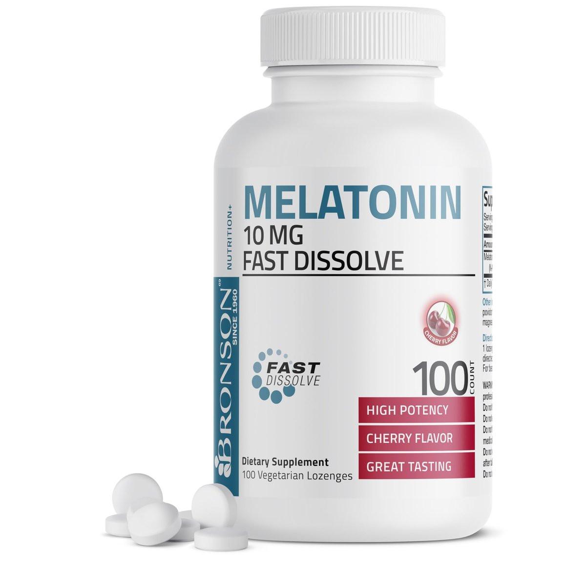 Bronson Melatonin 10 mg – Kirschgeschmack, schnell lösliche Tabletten, vegetarische Lutschtabletten, 100 Stück