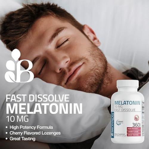 Bronson Melatonin 10 mg – Kirschgeschmack, schnell lösliche Tabletten, vegetarische Lutschtabletten, 100 Stück