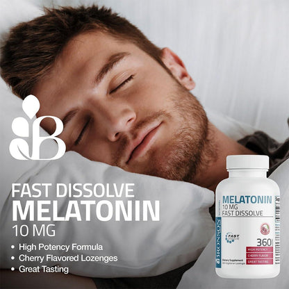 Bronson Melatonin 10 mg – Kirschgeschmack, schnell lösliche Tabletten, vegetarische Lutschtabletten, 100 Stück