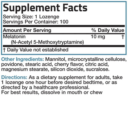 Bronson Melatonin 10 mg Kirschgeschmack – Schnell lösliche Tabletten, 360 Stück, Vegetarische Lutschtabletten