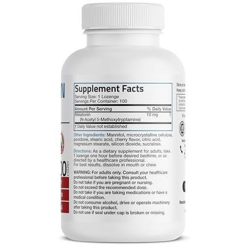 Bronson Melatonin 10 mg – Kirschgeschmack, schnell lösliche Tabletten, vegetarische Lutschtabletten, 100 Stück