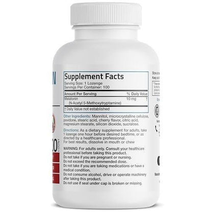 Bronson Melatonin 10 mg – Kirschgeschmack, schnell lösliche Tabletten, vegetarische Lutschtabletten, 100 Stück