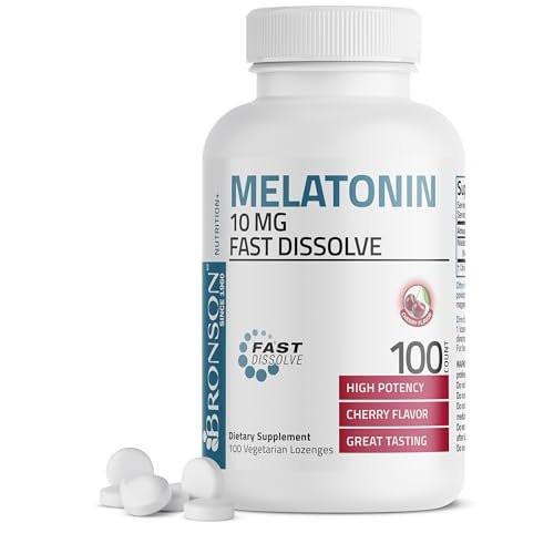 Bronson Melatonin 10 mg – Kirschgeschmack, schnell lösliche Tabletten, vegetarische Lutschtabletten, 100 Stück
