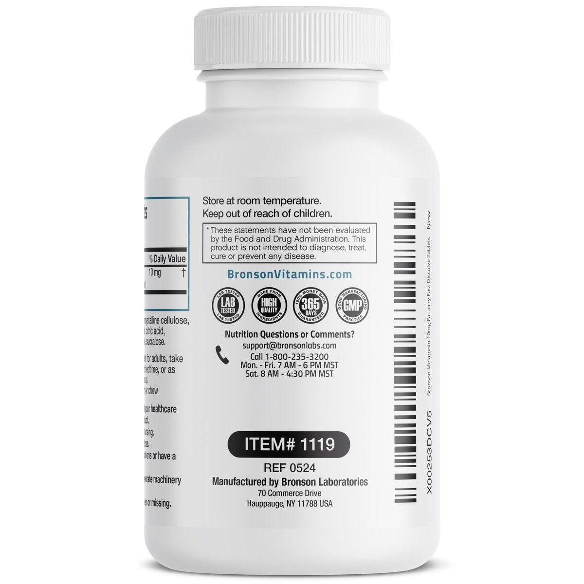 Bronson Melatonin 10 mg – Kirschgeschmack, schnell lösliche Tabletten, vegetarische Lutschtabletten, 100 Stück