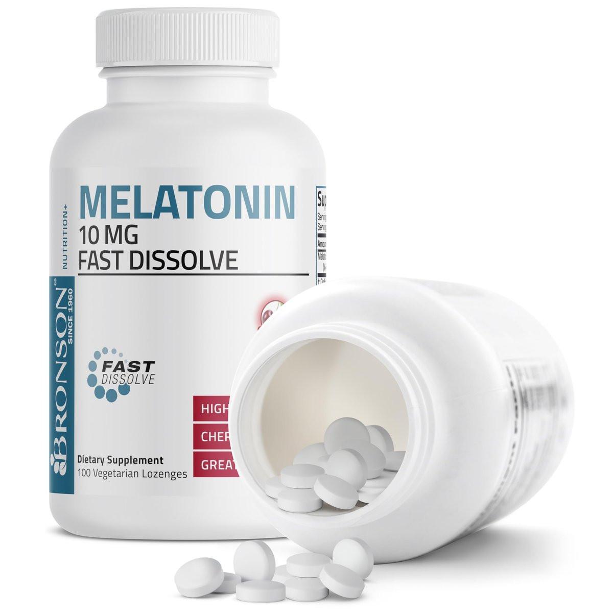 Bronson Melatonin 10 mg – Kirschgeschmack, schnell lösliche Tabletten, vegetarische Lutschtabletten, 100 Stück