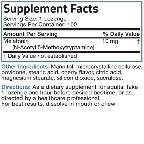 Bronson Melatonin 10 mg – Kirschgeschmack, schnell lösliche Tabletten, vegetarische Lutschtabletten, 100 Stück