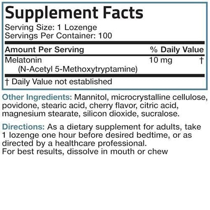 Bronson Melatonin 10 mg – Kirschgeschmack, schnell lösliche Tabletten, vegetarische Lutschtabletten, 100 Stück