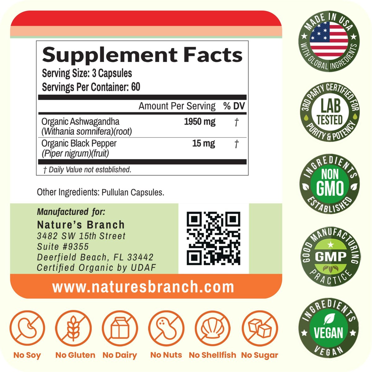 UDAF-zertifiziertes Bio-Ashwagandha mit schwarzem Pfeffer, 1965 mg – extra stark für Stress, Schlaf, Stimmung, Schilddrüse, Energie, Haare – veganes reines Wurzelextrakt-Pulver für Männer und Frauen | 180 Kapseln