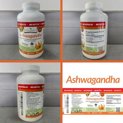 UDAF-zertifiziertes Bio-Ashwagandha mit schwarzem Pfeffer, 1965 mg – extra stark für Stress, Schlaf, Stimmung, Schilddrüse, Energie, Haare – veganes reines Wurzelextrakt-Pulver für Männer und Frauen | 180 Kapseln