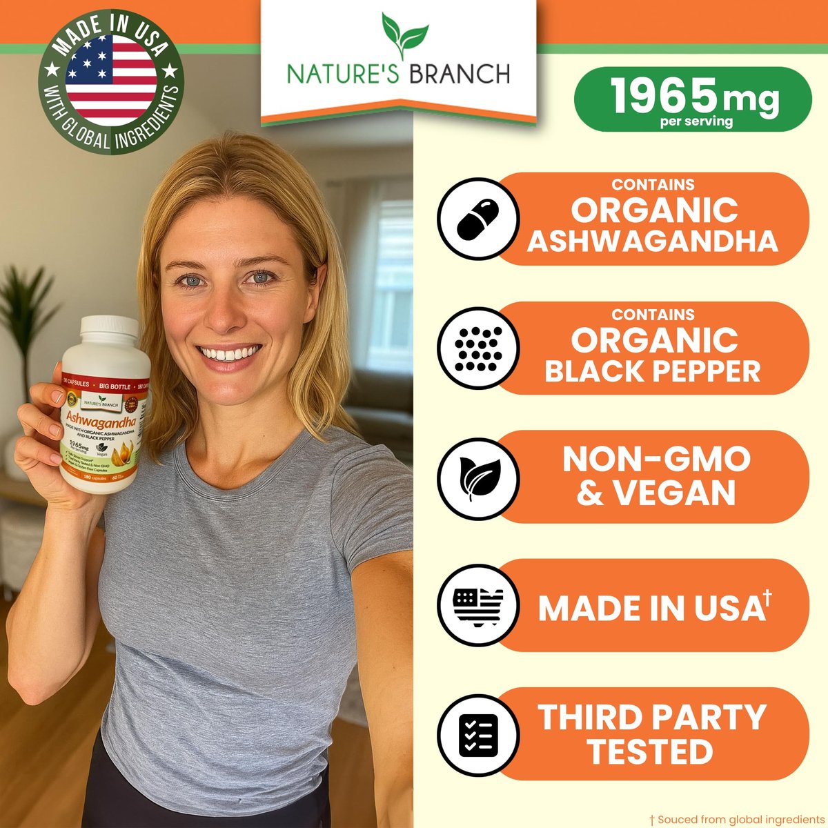 UDAF-zertifiziertes Bio-Ashwagandha mit schwarzem Pfeffer, 1965 mg – extra stark für Stress, Schlaf, Stimmung, Schilddrüse, Energie, Haare – veganes reines Wurzelextrakt-Pulver für Männer und Frauen | 180 Kapseln