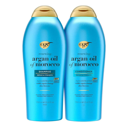 OGX Renewing + Arganöl von Marokko Shampoo & Conditioner Set – Repariert und stärkt trockenes, geschädigtes Haar – Parabenfrei, sulfatfreie Tenside – 2 x 750 ml