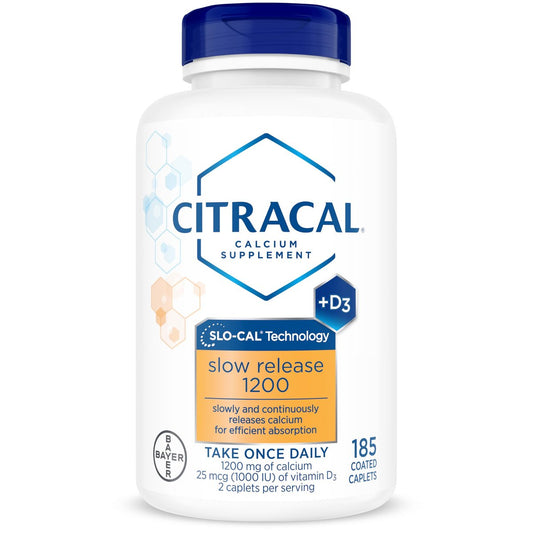 Citracal Slow Release Calcium 1200 mg mit Vitamin D3, Magnesium – 1x täglich, 185 Kapseln – Knochengesundheit unterstützen