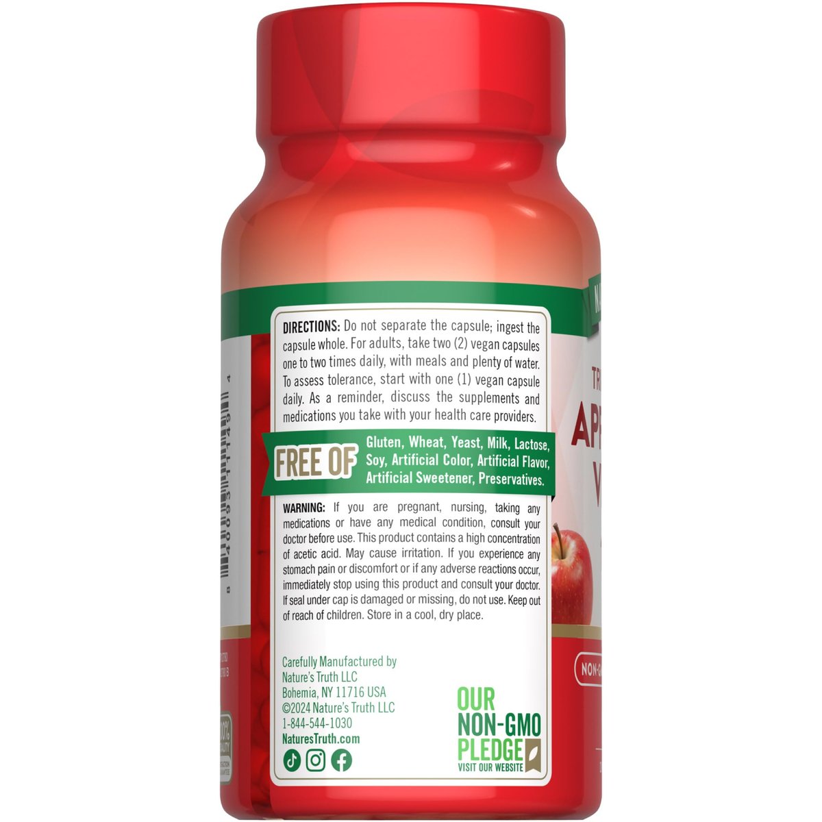 Nature's Truth Apfelessig Vegan Kapseln | 1200 mg | 60 vegane Kapseln | Extra Stärke | Vegan, Nicht-GVO und Glutenfrei Nahrungsergänzungsmittel