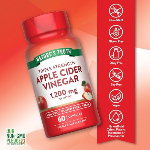 Nature's Truth Apfelessig Vegan Kapseln | 1200 mg | 60 vegane Kapseln | Extra Stärke | Vegan, Nicht-GVO und Glutenfrei Nahrungsergänzungsmittel