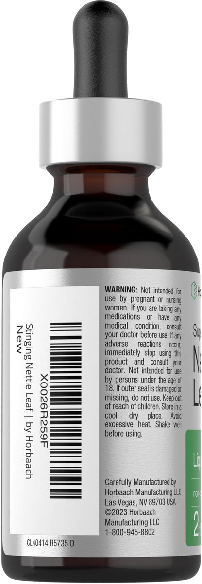 Horbäach Brennnesselblätter Extrakt Tropfen | 60 ml | Alkoholfrei | Vegetarisches Flüssigpräparat | Non-GMO, Glutenfrei Tinktur