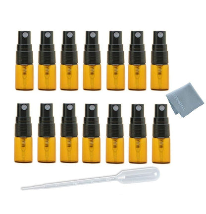 ELFENSTALL 30er Set 2ml Braune Amber Feinsprühflasche Mini Zerstäuber Flasche Nachfüllbarer Parfümzerstäuber Leere Probeflasche inklusive Reinigungstuch und 3ml Pipette für Reise und Party